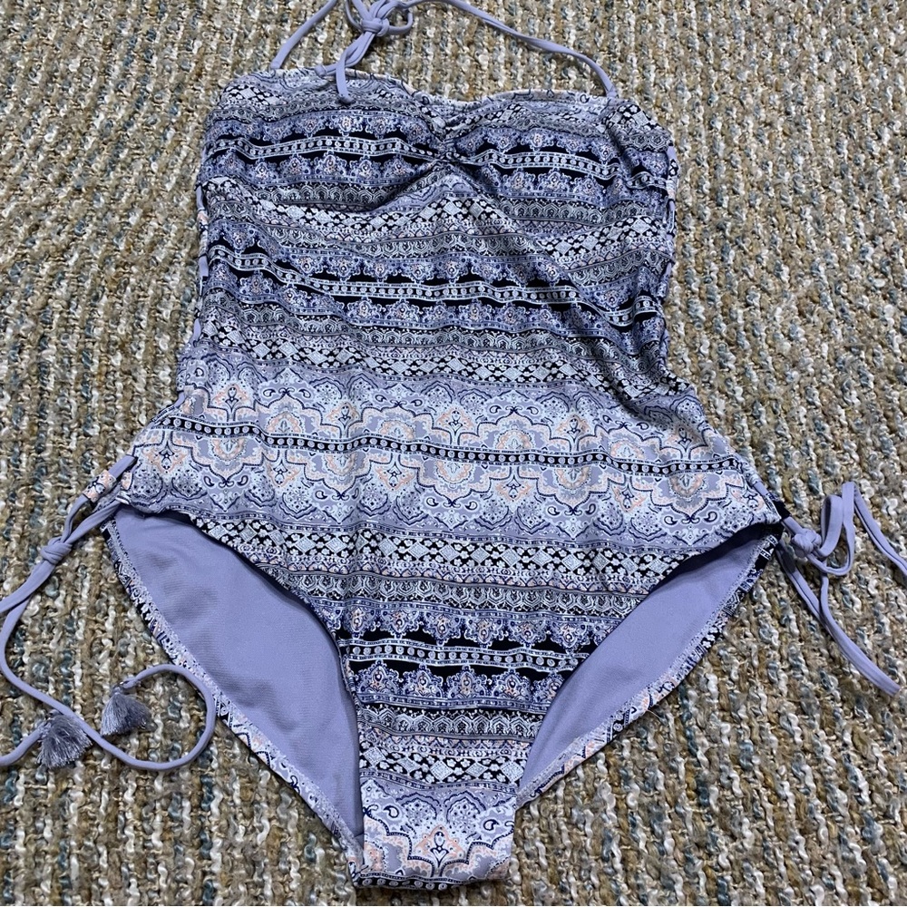 Ambrielle‎ Womens Purple Paisley Medallion Halter One Piece Swimsuit Large